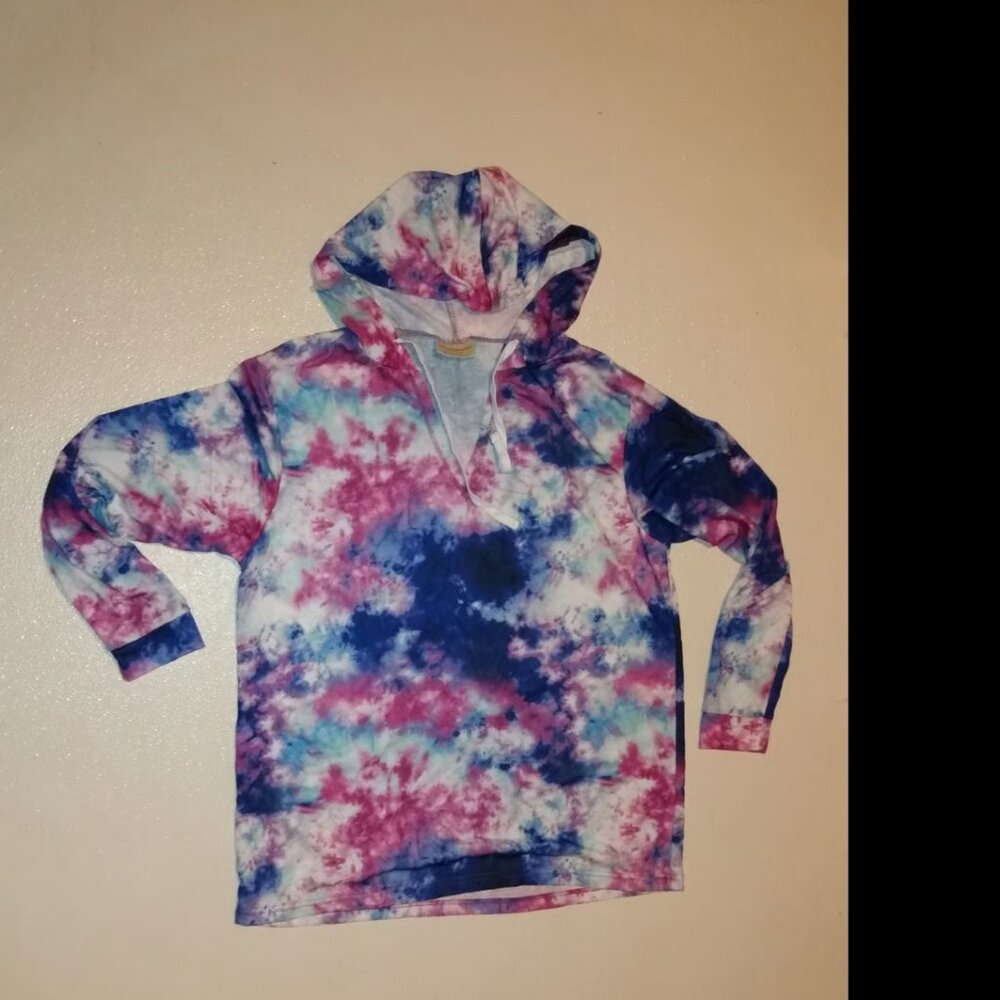 long sleeve 1X blue burgundy tie dye jacket with hood Bobbie Brooks